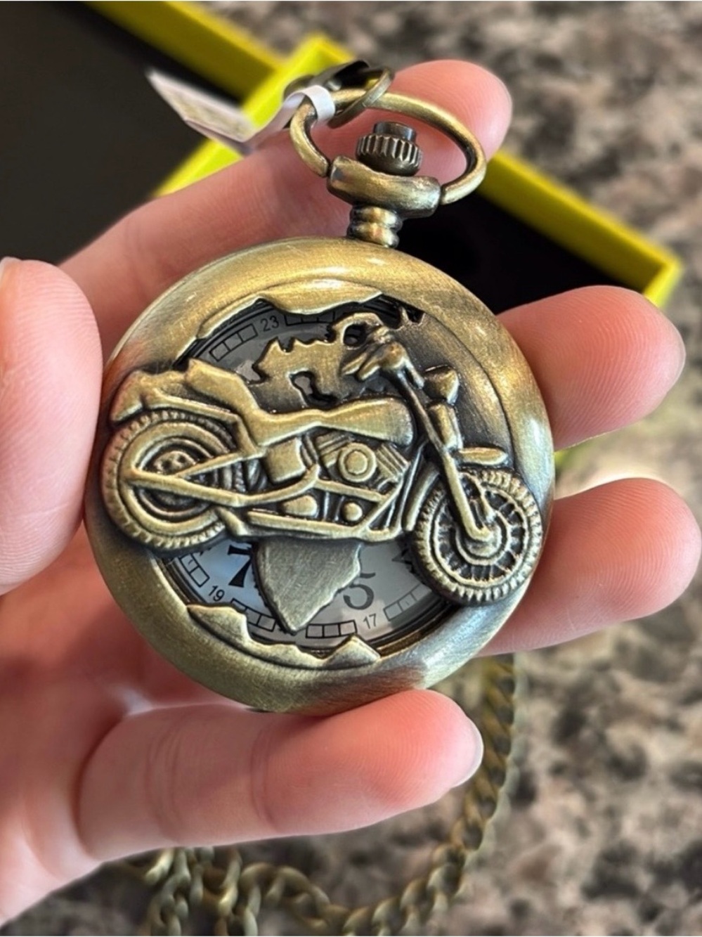 Invicta Motorcycle Pocket Watch Pendant in Antique Brass Tone 47mm NWT